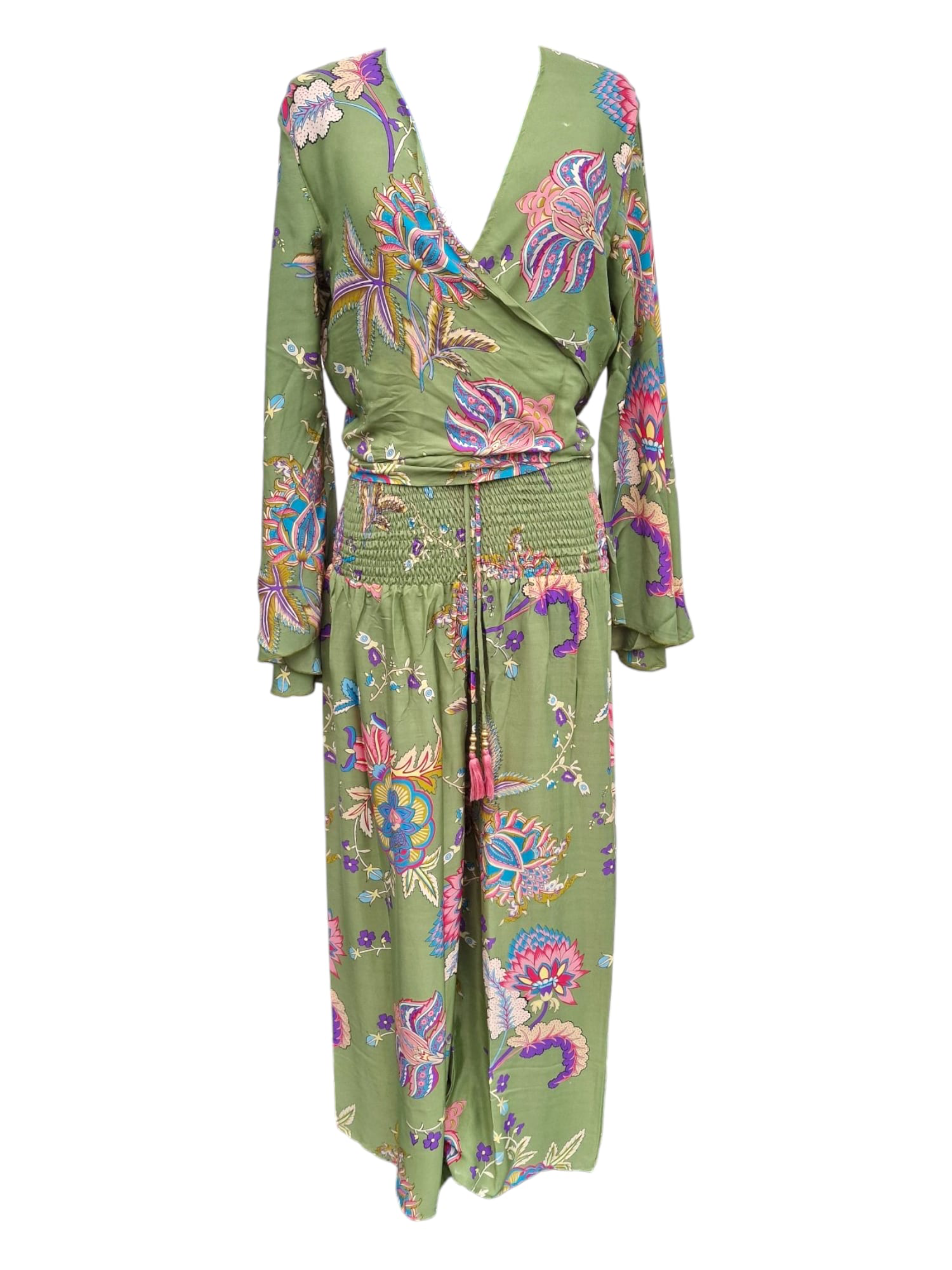 Boho tvådelat set Grön med blommor