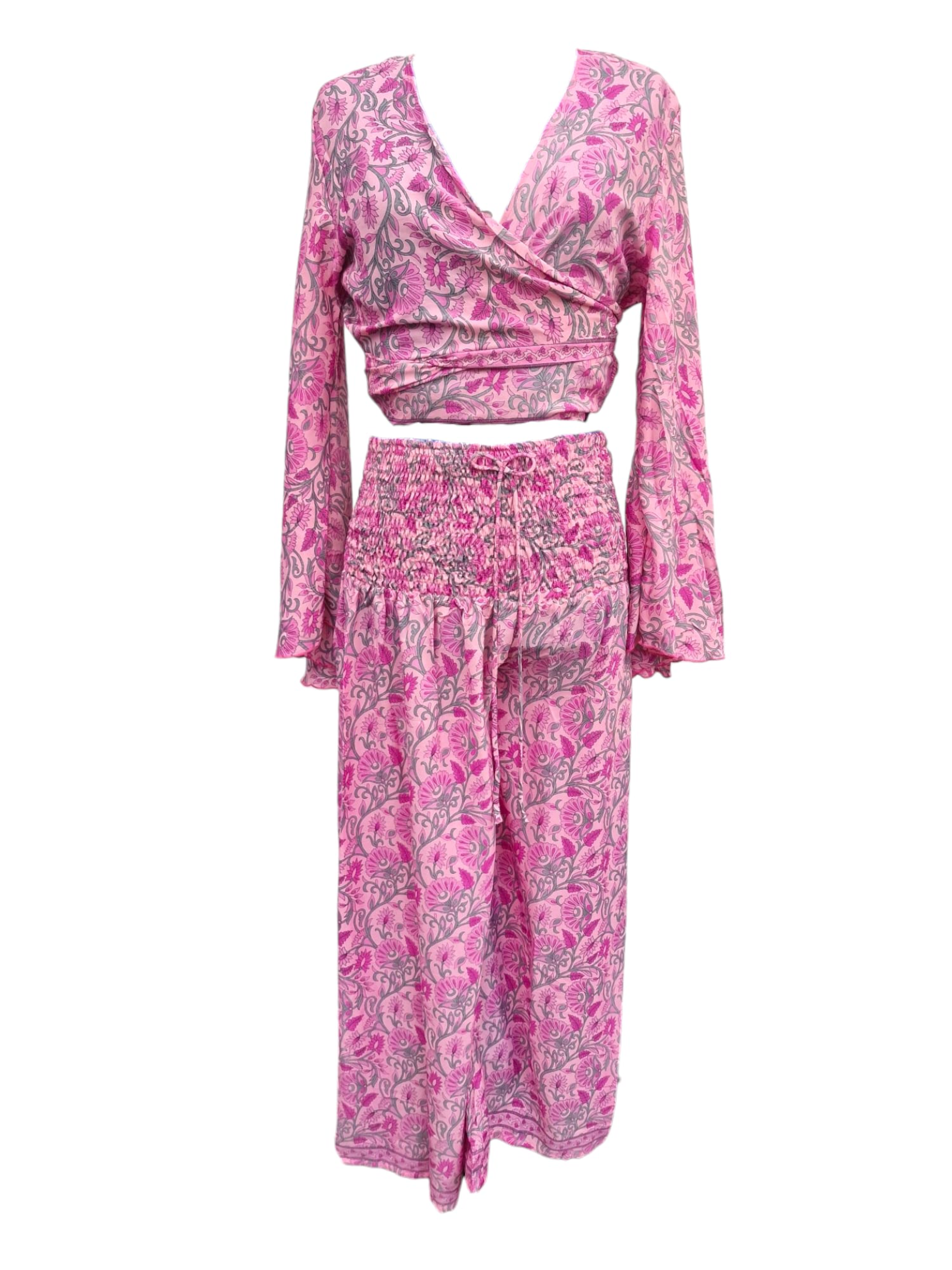 Boho tvådelat set Ljusrosa med blommor