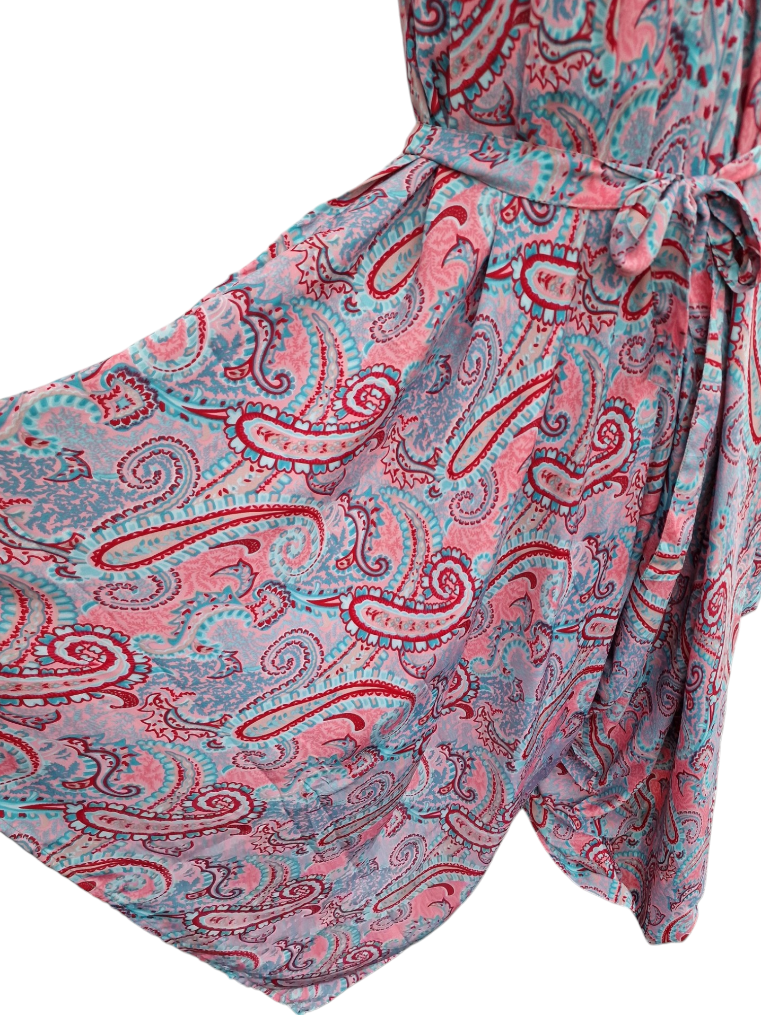 Byxdress med skärp och justerbara axelband Rosa Turkos med skärp sida