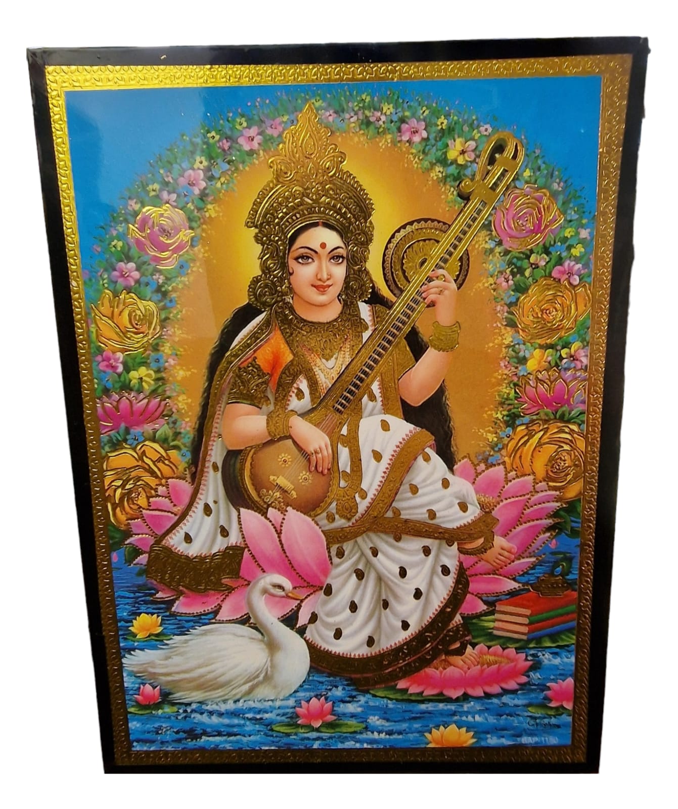 Liten tavla av Saraswati utan bakgrund