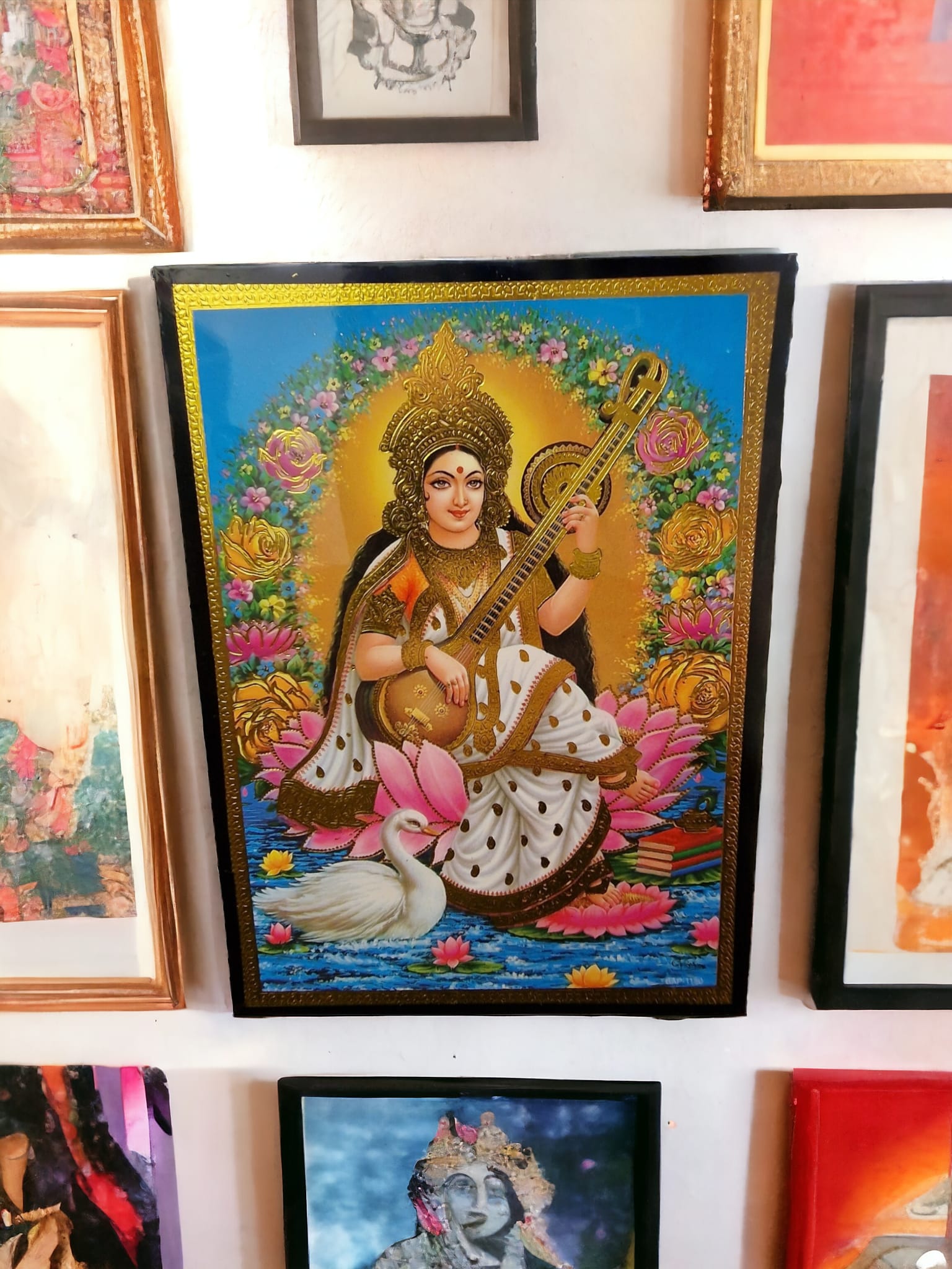 Liten tavla av Saraswati