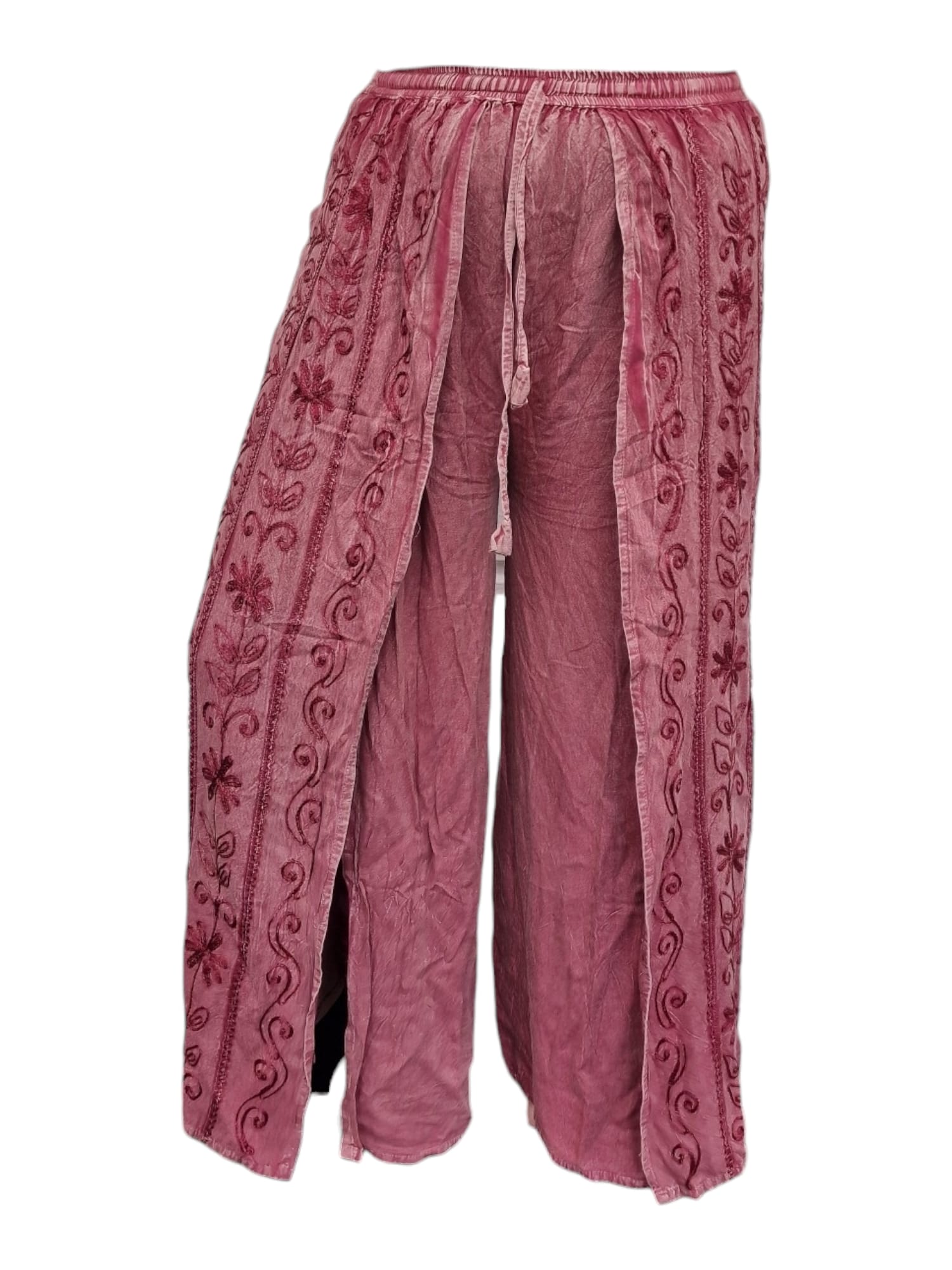 Palazzobyxa med slits Vinröd