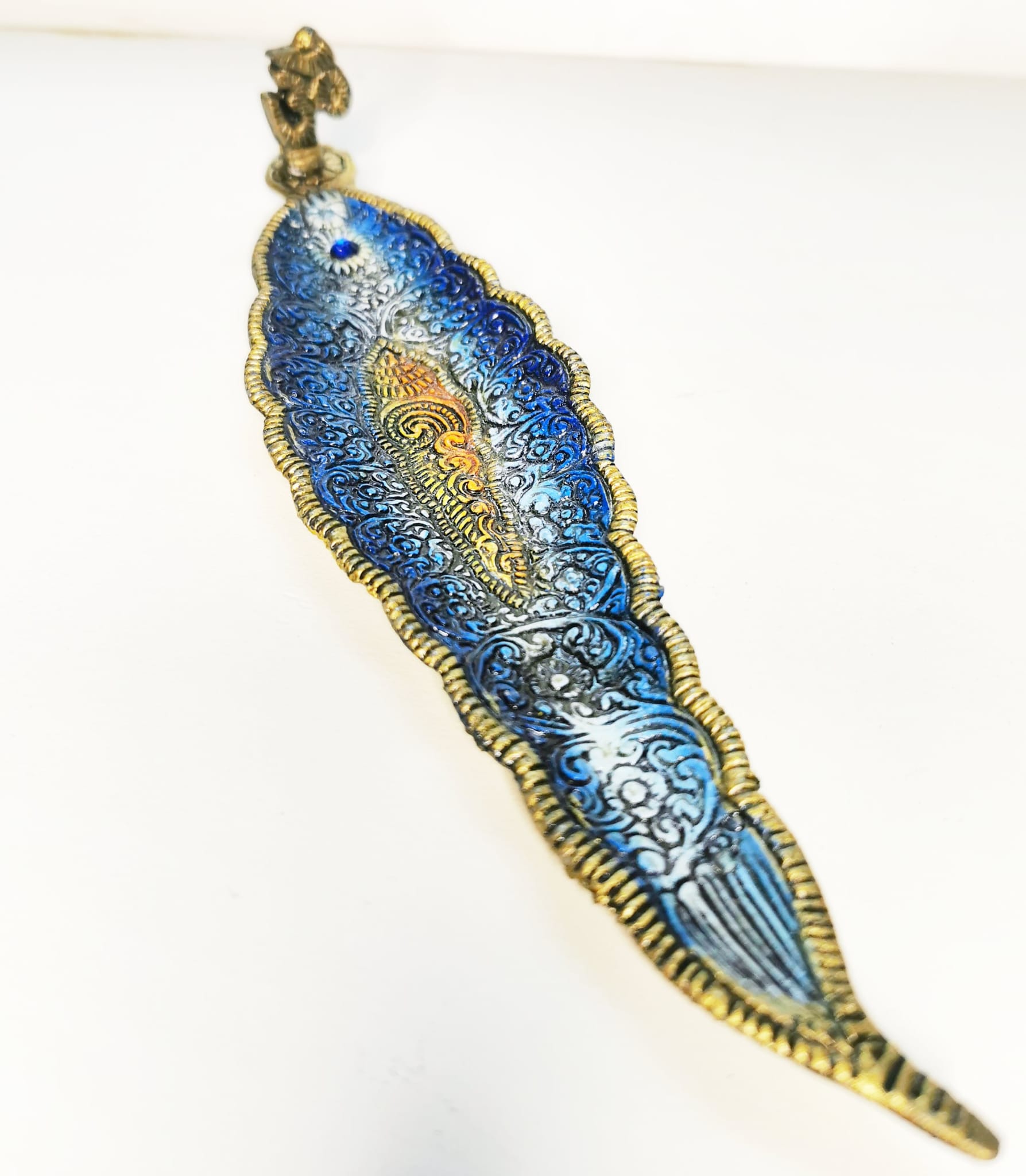 Rökelsehållare format som ett löv Blå