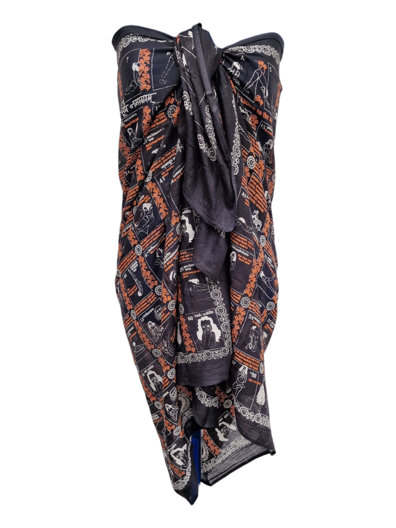Sarong med yogatryck Svart