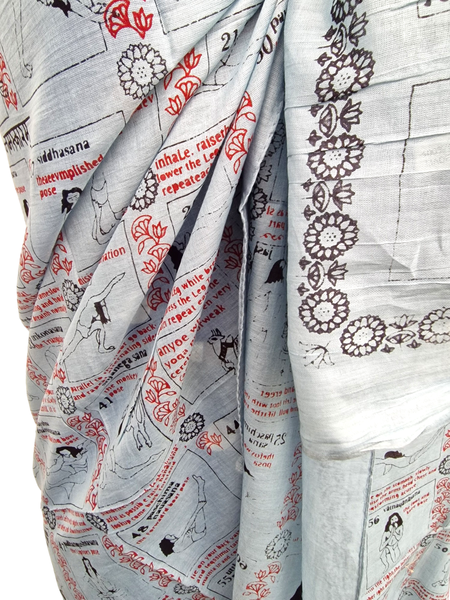 Sjal med yogatryck Grå närbild