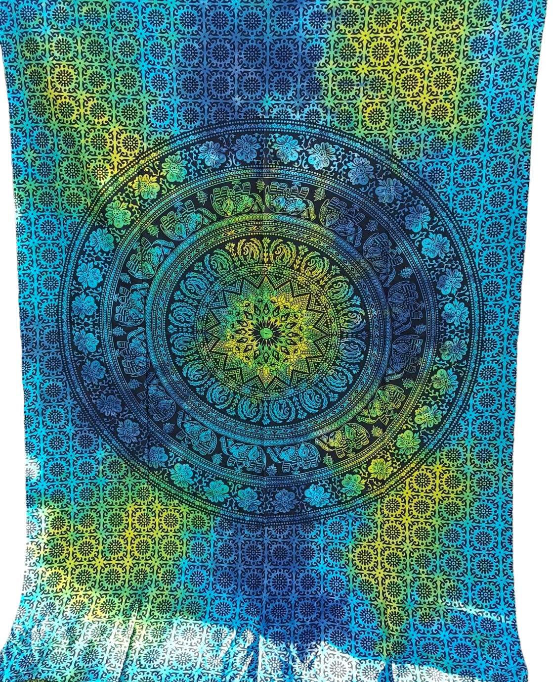 18. Mandala Batik Elefant Blågrön