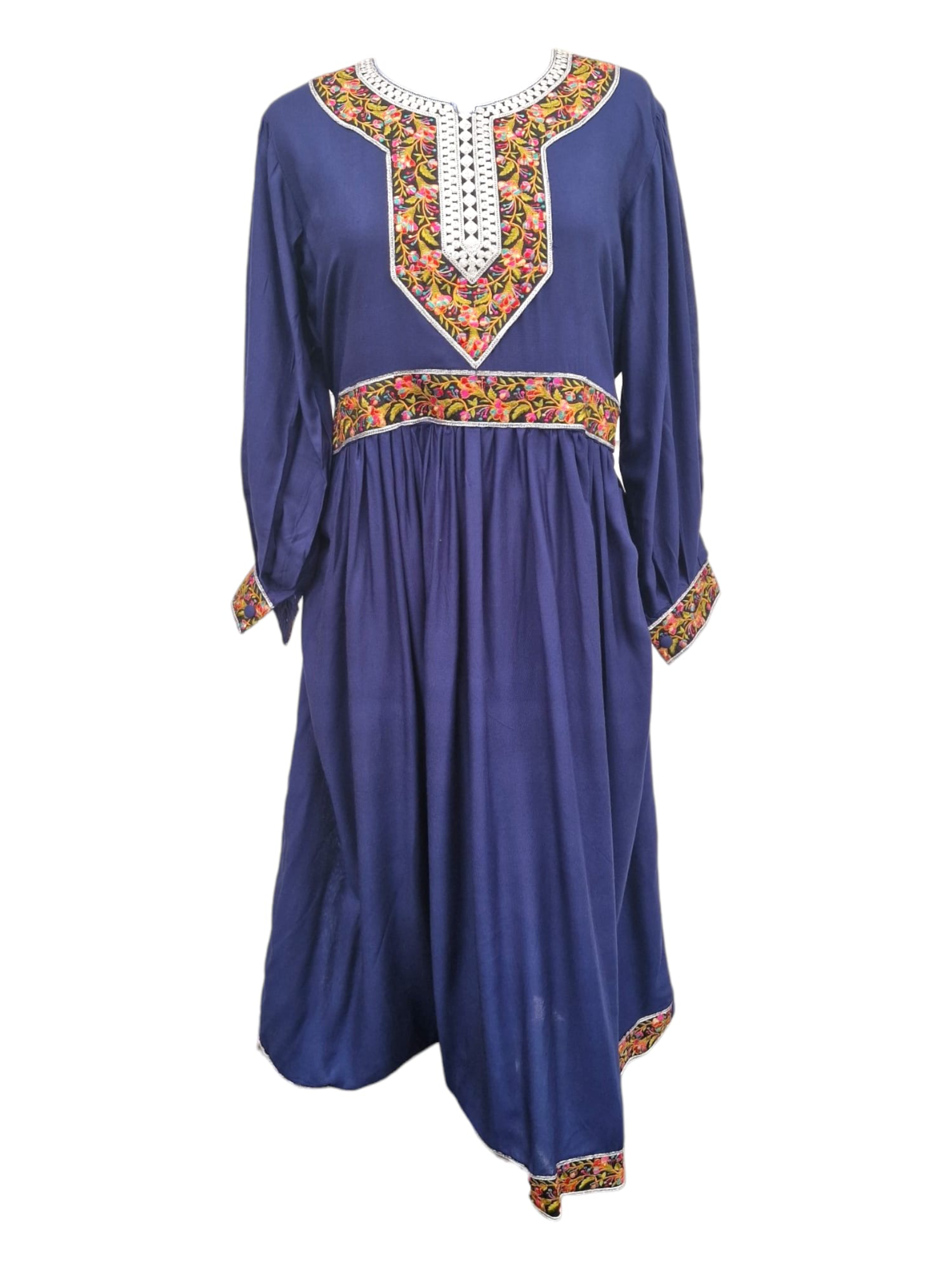 Afghaninspirerad klännig med färgglad brodyr Mörkblå