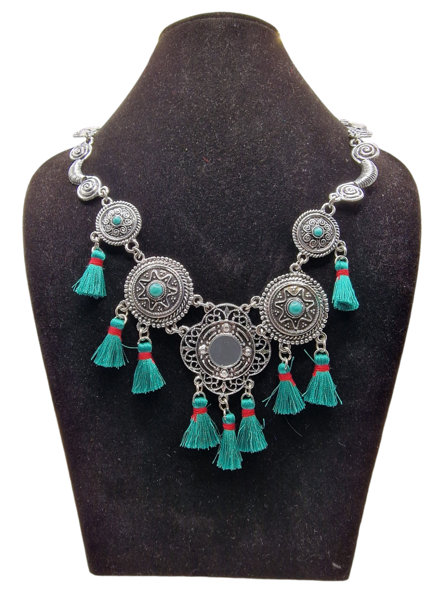 Halsband silver runt grön