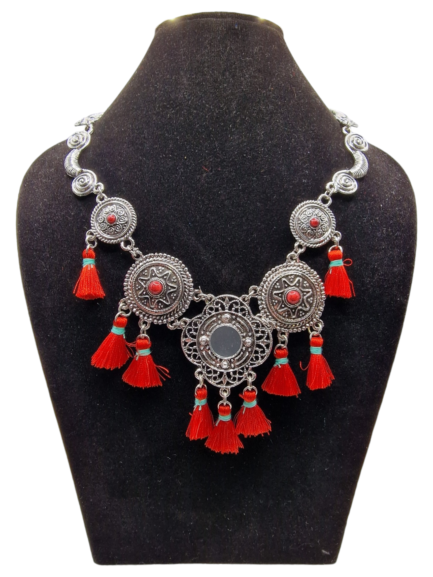 Halsband silver runt röd