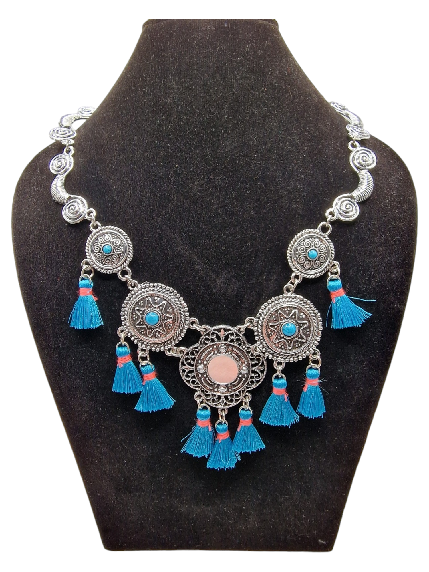 Halsband silver runt turkos