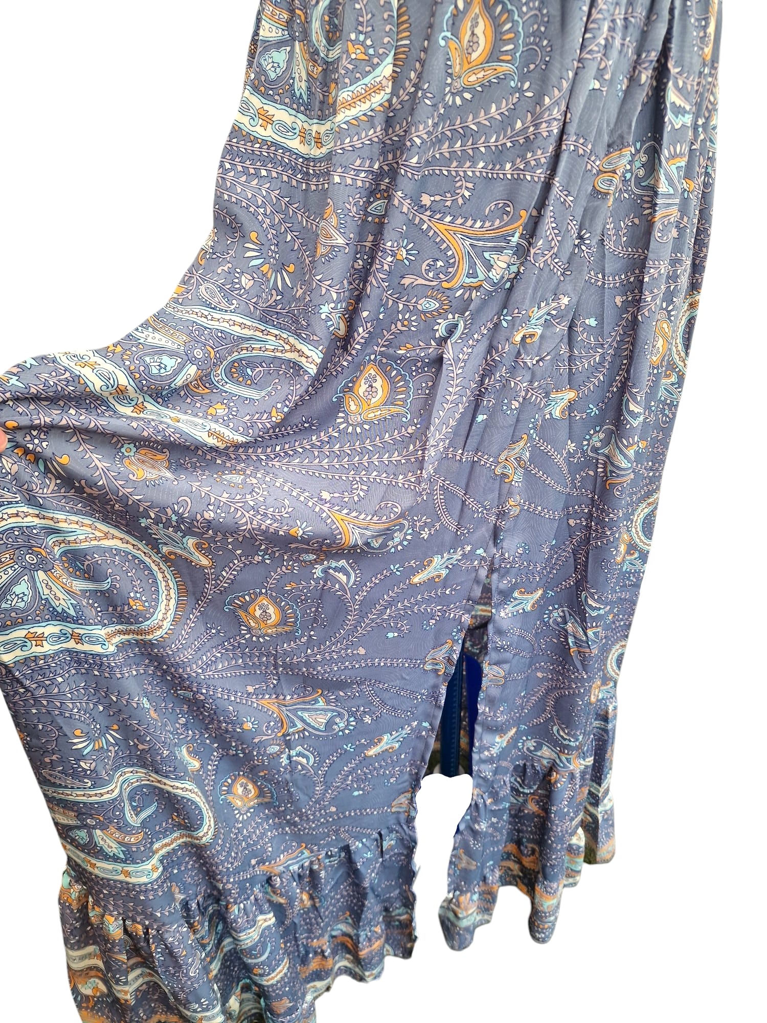 Långklänning med hög slits och smock Gråblå Kjol