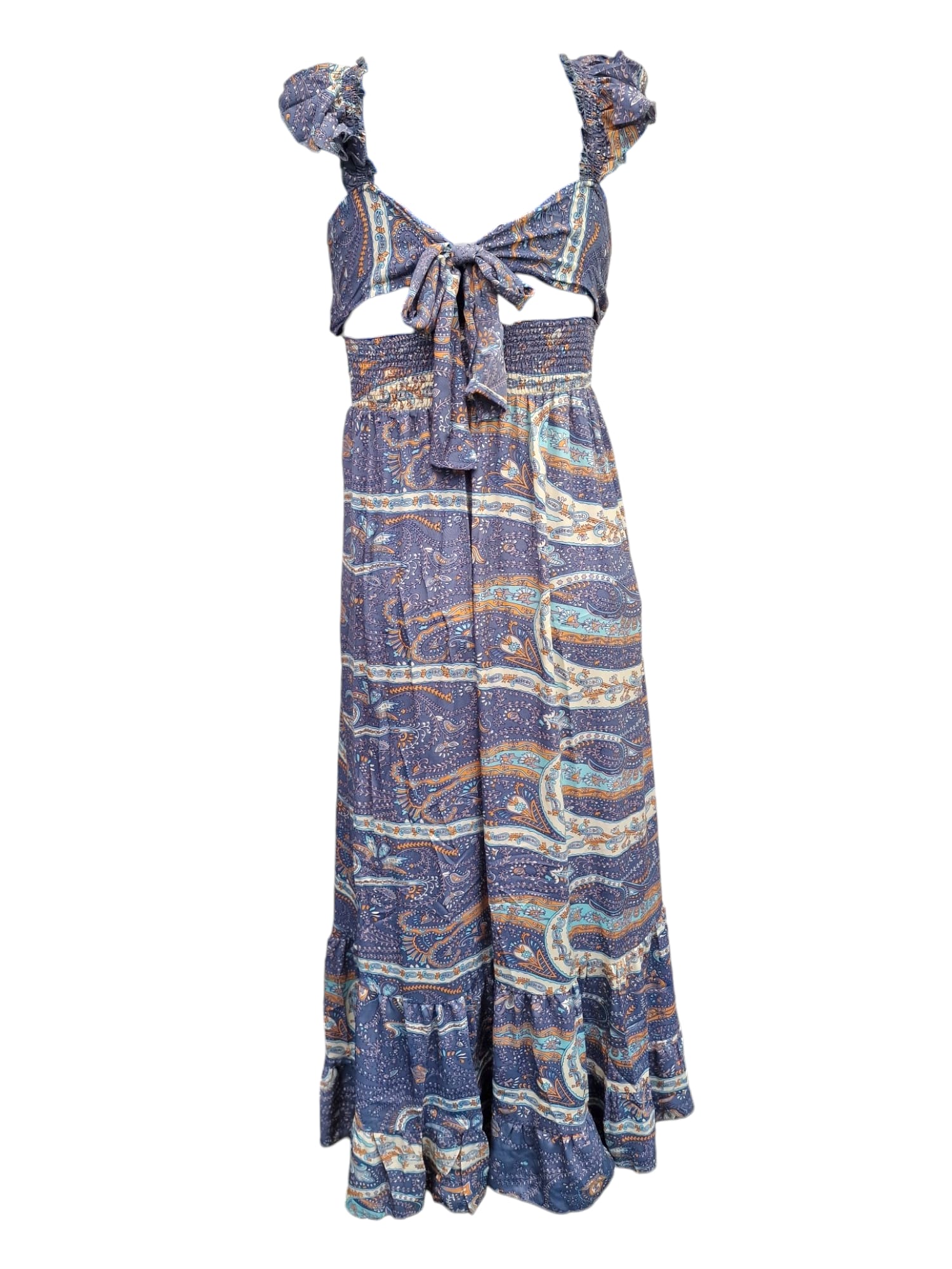 Långklänning med hög slits och smock Gråblå rygg