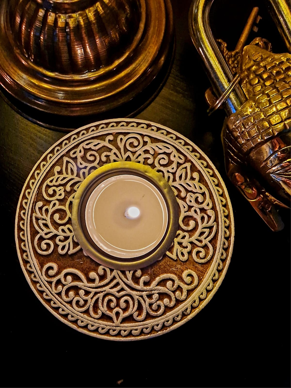 Ljuslykta av indisk trästämpel - LIVETS TRÄD 1