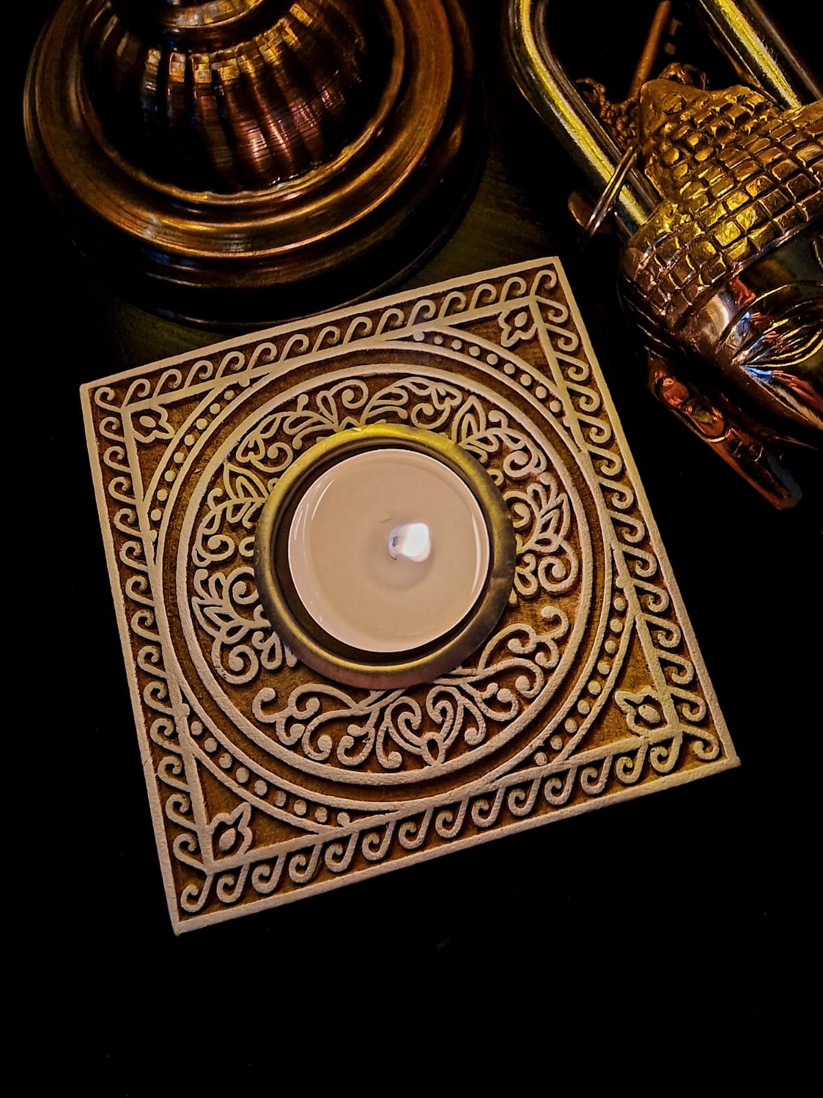 Ljuslykta av indisk trästämpel - LIVETS TRÄD