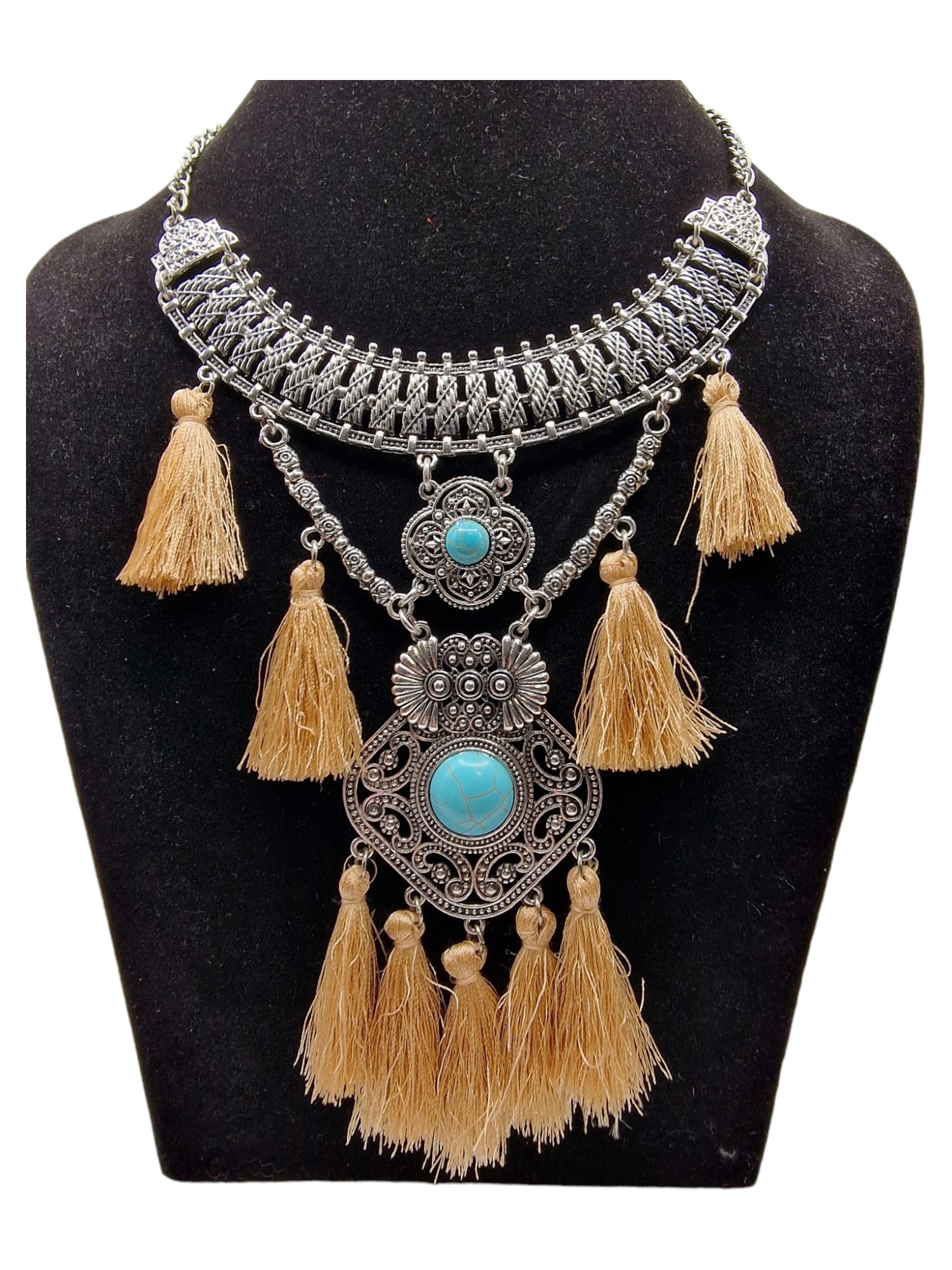 Stort bohemsikt silver halsband guld