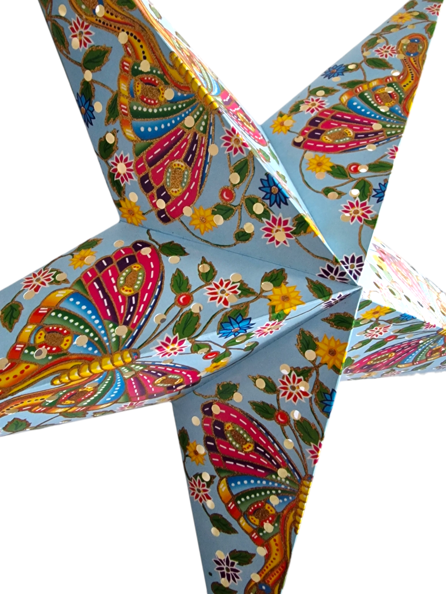 15. Julstjärna Blå Fjärilar vit bakgrund