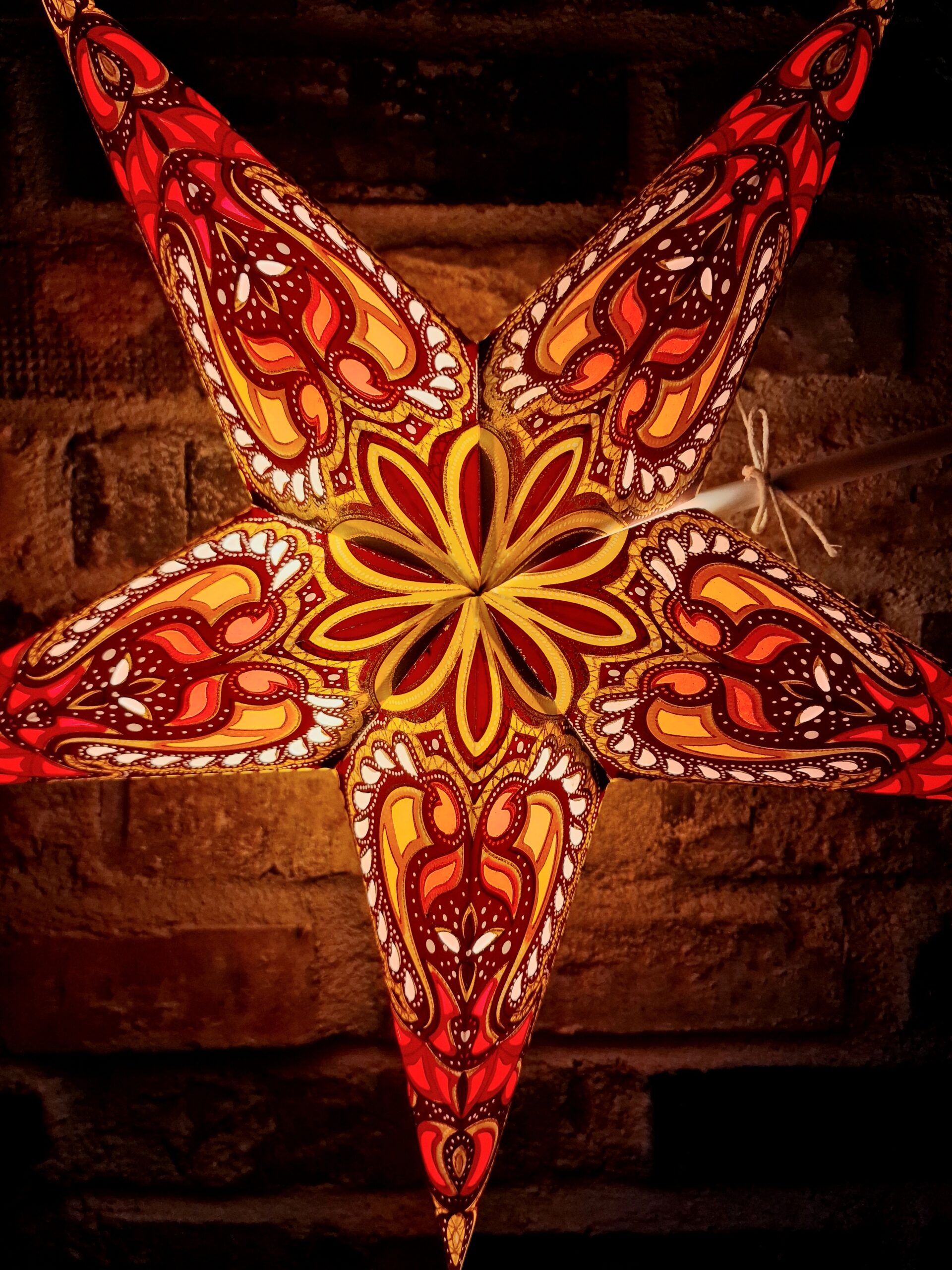 Adventsstjärna Allmoge Brun och gul med glitter