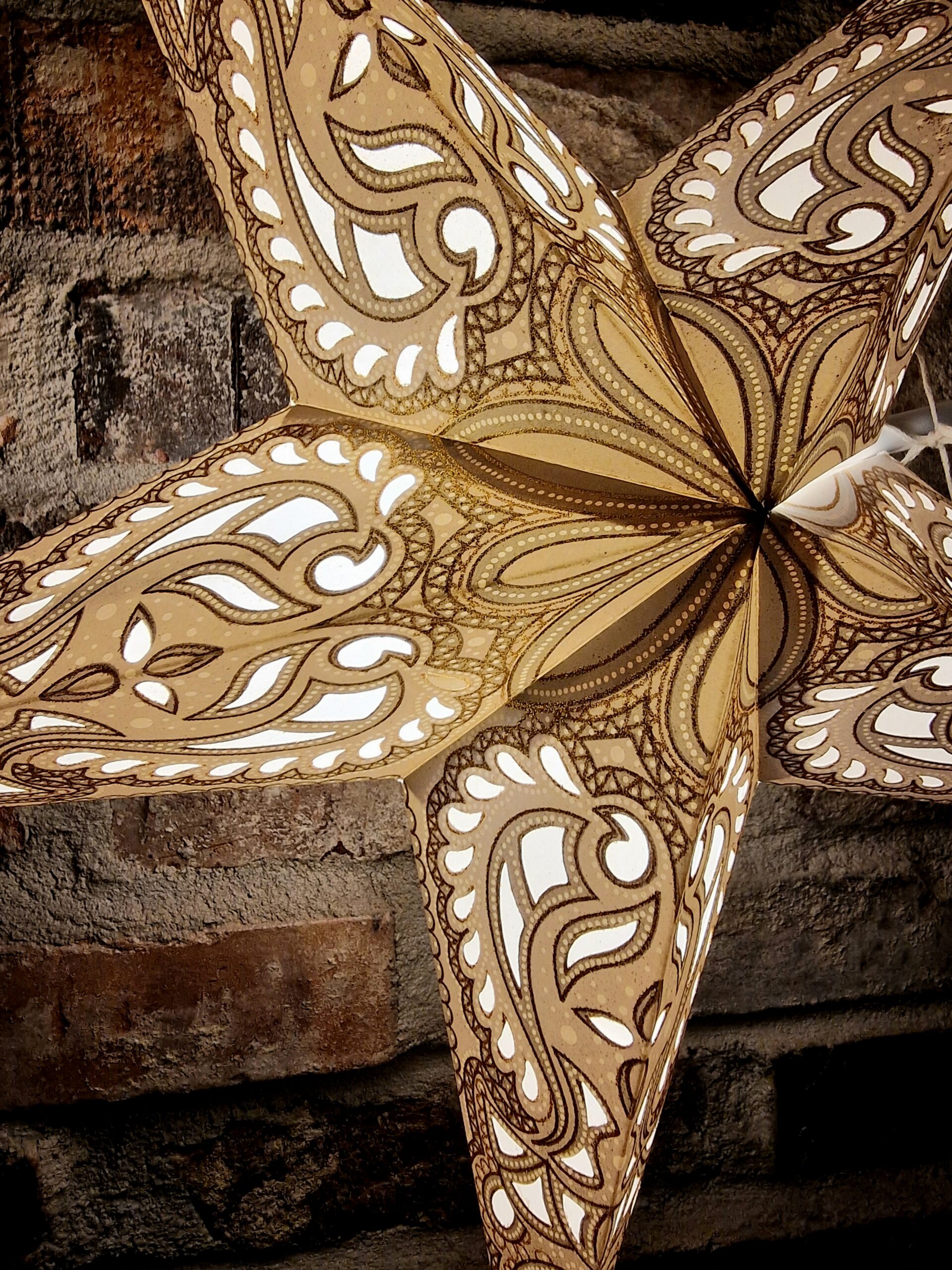 Adventsstjärna Allmoge Gul och vit Glitter