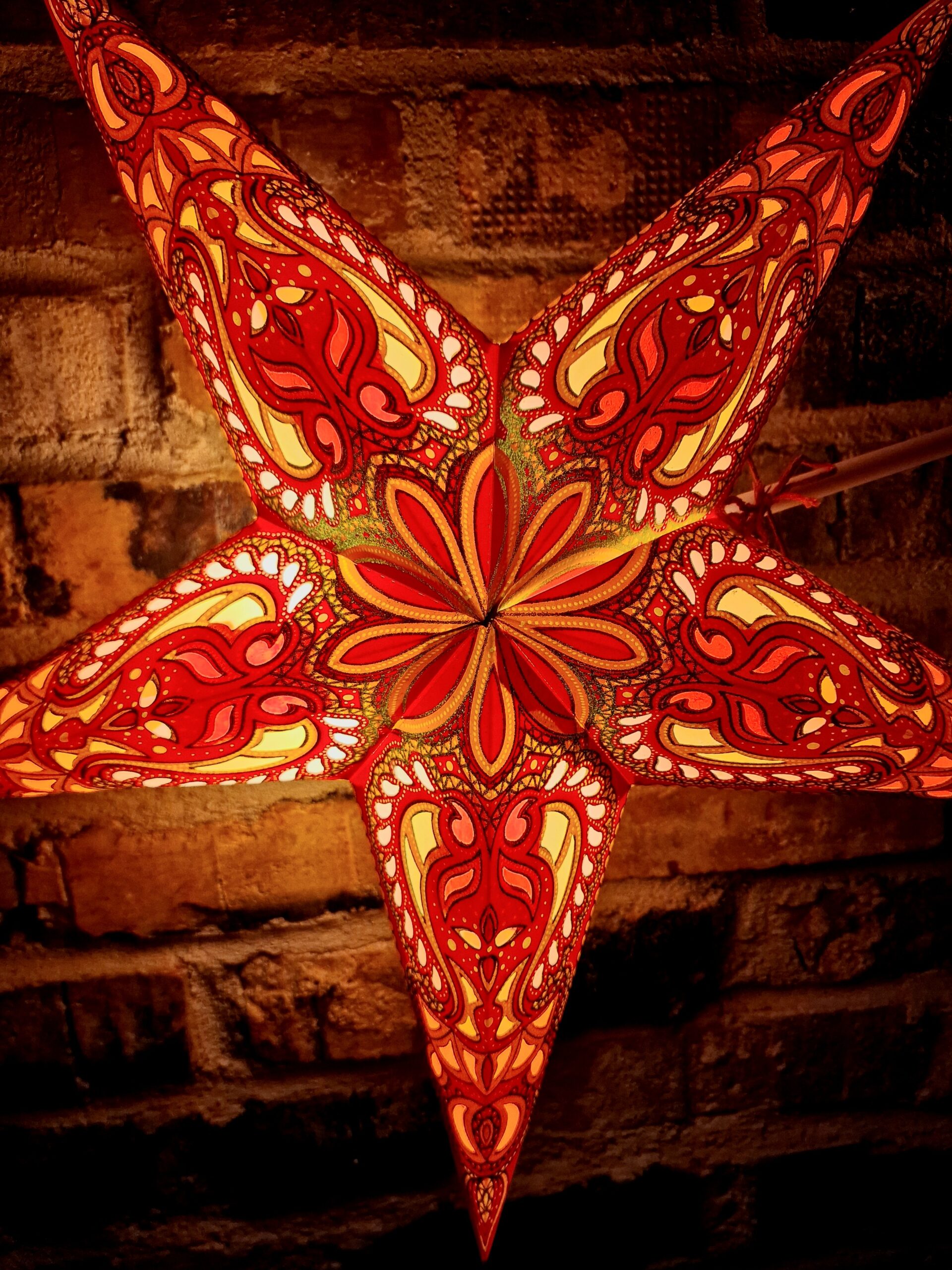 Adventsstjärna Allmoge Röd och Grön Glitter