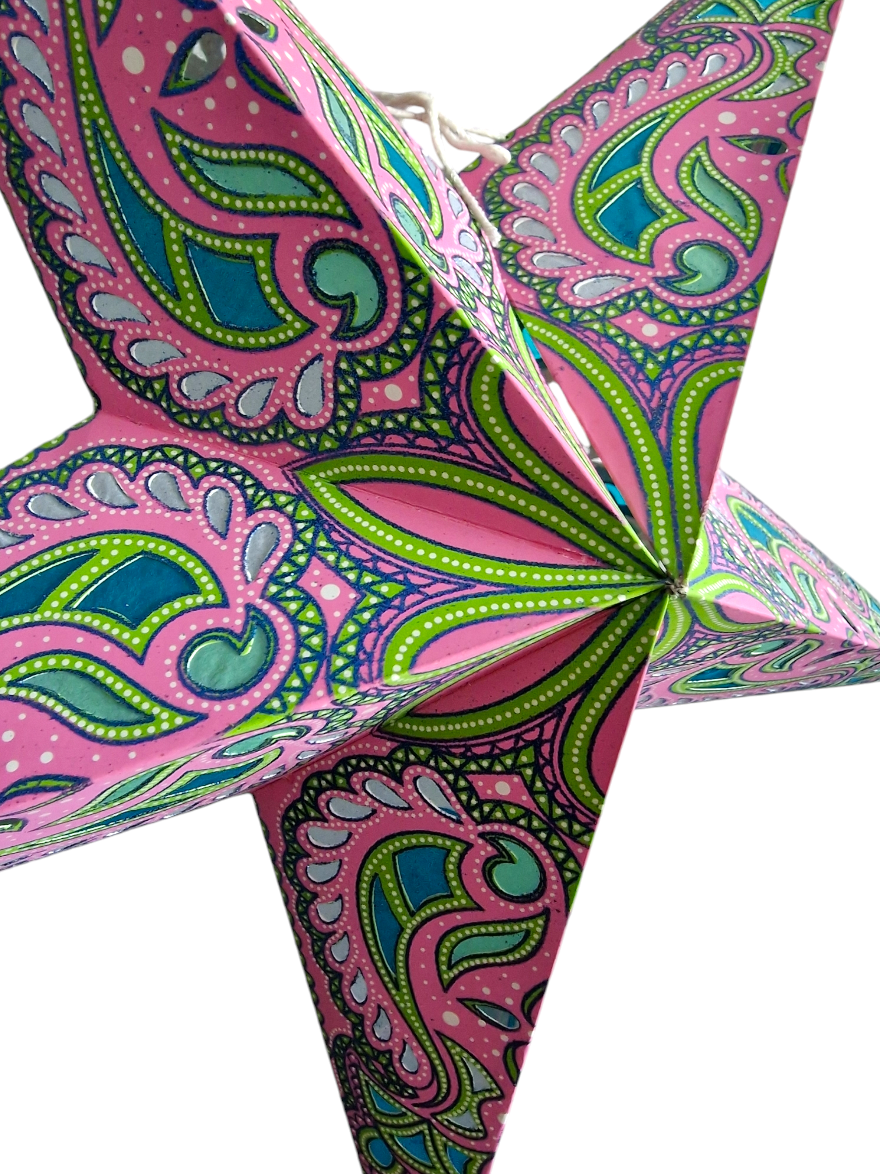 Adventsstjärna Allmoge Rosa och Turkos vit bakgrund