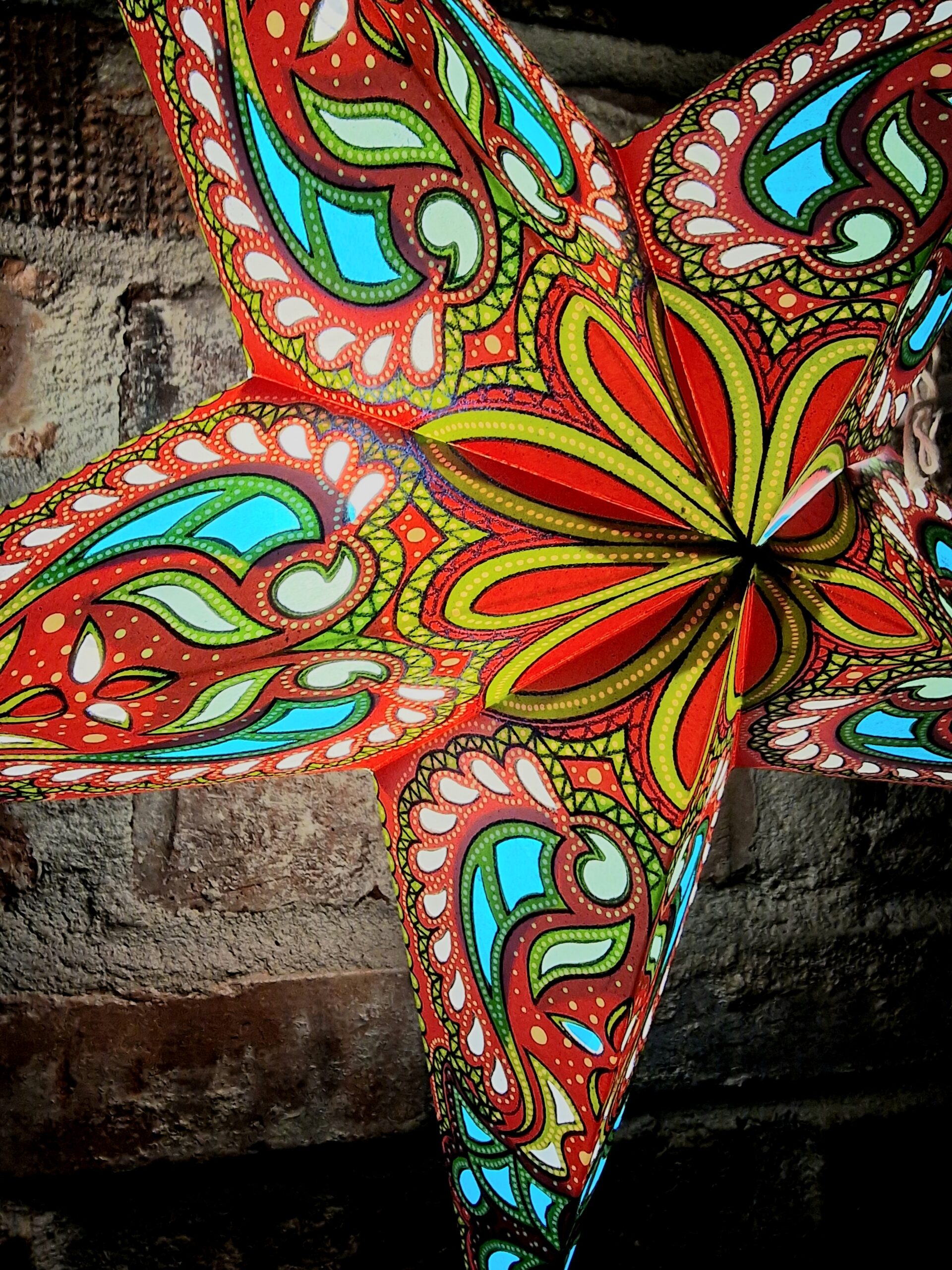 Adventsstjärna Allmoge Turkos och Rosa med glitter