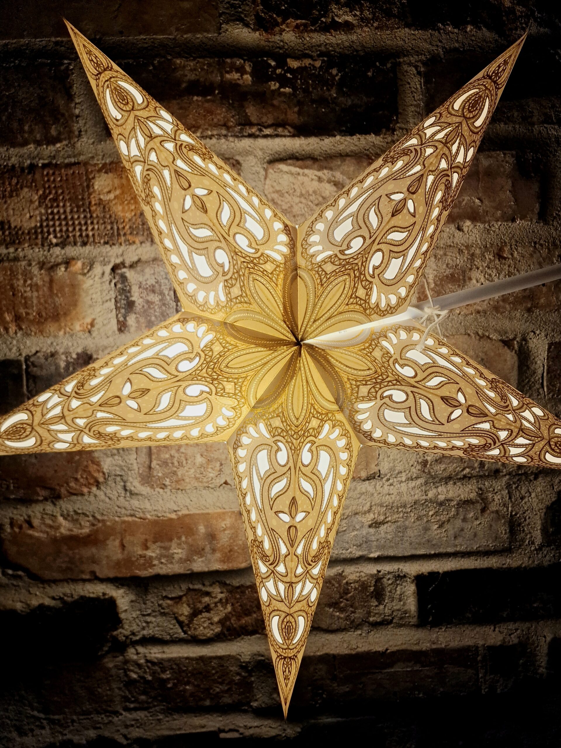 Adventsstjärna Allmoge Vit och guld glitter