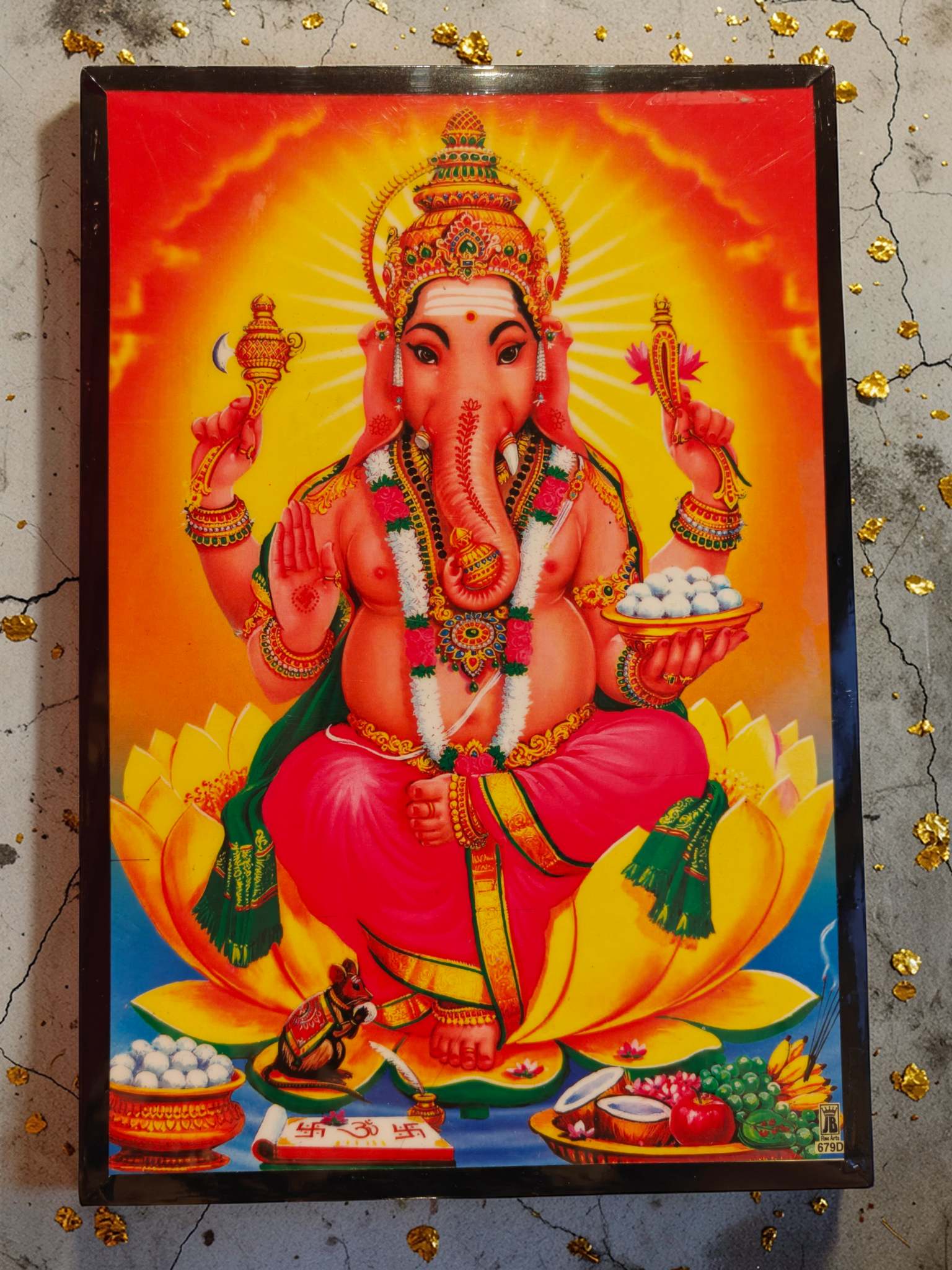 Ganesha tavla med hinduisk gud med elefanthuvud och symbol för framgång och visdom